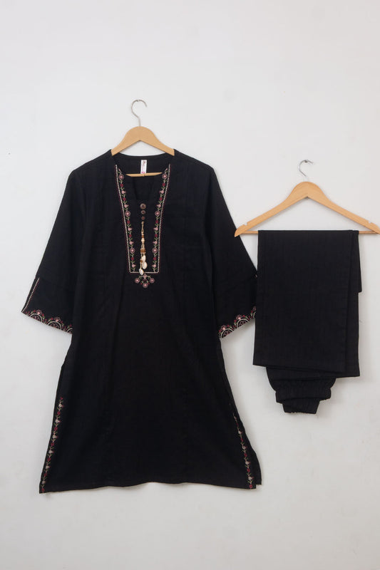 Solid Black Cotton 2-Piece