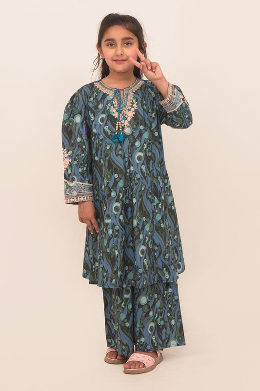 Dark Green & Blue Abstract Coord Set