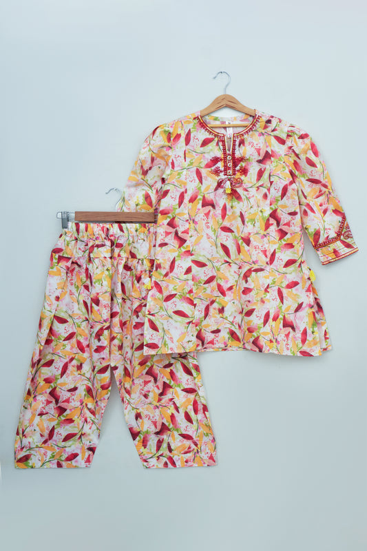 Floral Breeze  Printed Cotton Farshi Shalwar Suit